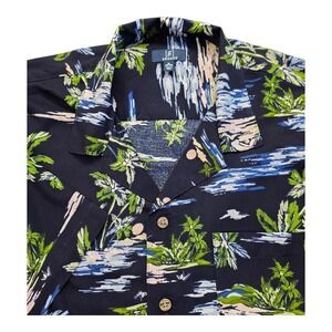 NWT George Hawaiian Short Sleeve Button Up Camp Shirt Men XL Navy Tropical Print